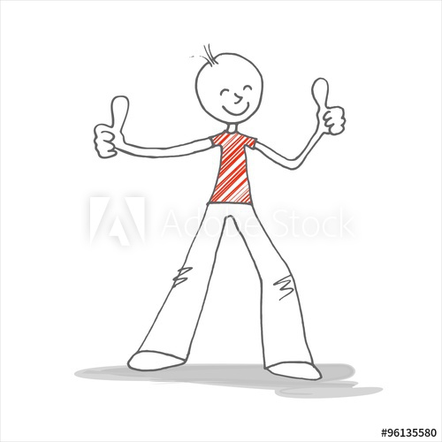 500x500 Stick Figure, Thumbs Up, Fingers Crossed, Enthusiasm, Sketch - Thumbs Up Sketch