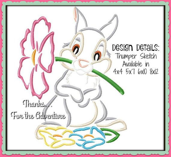 570x524 Thumper With Flowers From Bambi Digital Embroidery Machine Etsy - Thumper Sketch