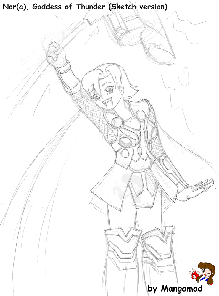 740x1000 Nora Nor Goddess Of Thunder Sketch By Mangamad - Thunder Sketch