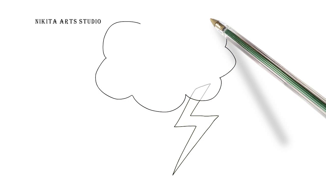 1280x720 Cloud With Thunder Drawing Tutorial For Kids - Thunder Sketch
