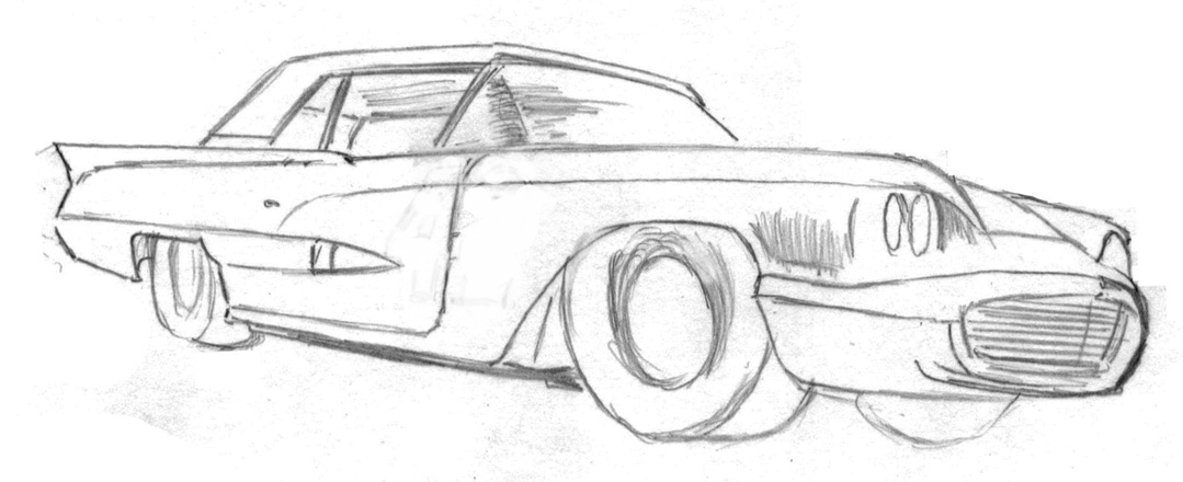 1079x440 In Progress 1959 Ford Thunderbird Sketch Rich Faber Illustrator - Thunderbird Sketch