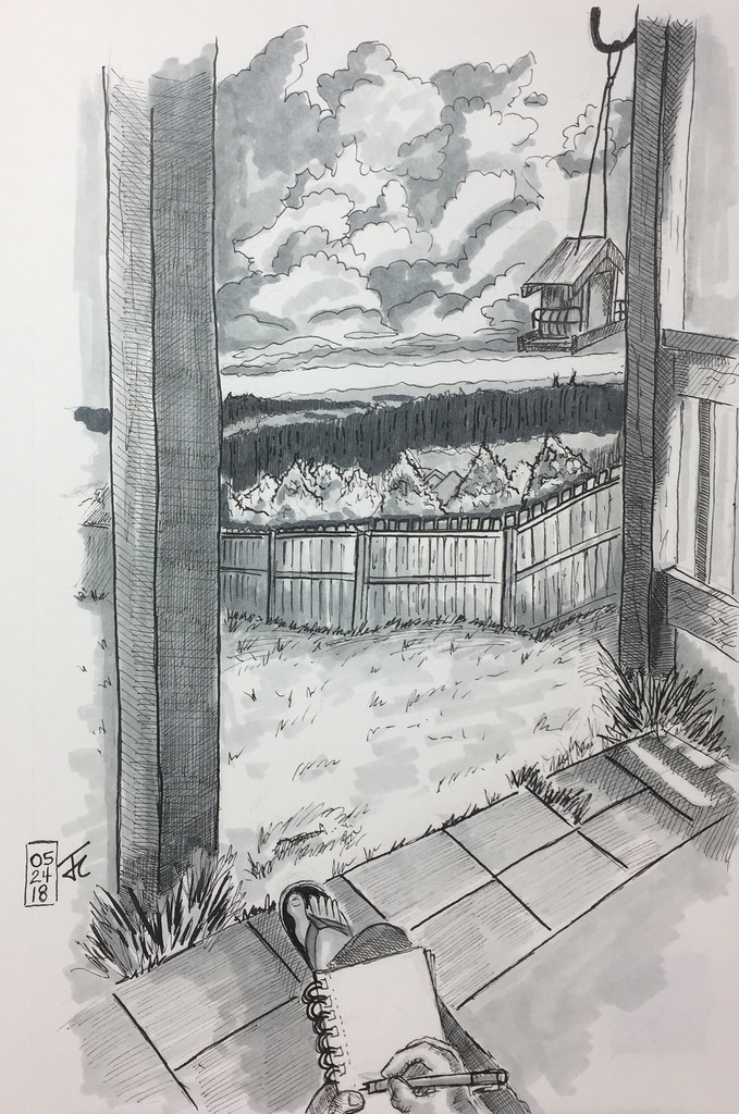 679x1024 Sketch From My Back Patio Before A Thunderstorm In South - Thunderstorm Sketch