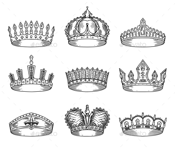 590x502 Set Of Isolated Sketch For Crown Or Tiaras By Cookamoto Graphicriver - Tiara Sketch