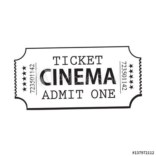 500x500 One Retro Style, Vintage Cinema, Movie Ticket, Black And White - Ticket Sketch