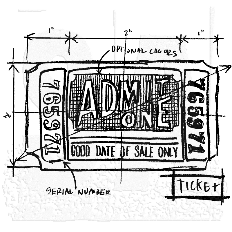 800x800 Tim Holtz Wood Mounted Stamp - Ticket Sketch