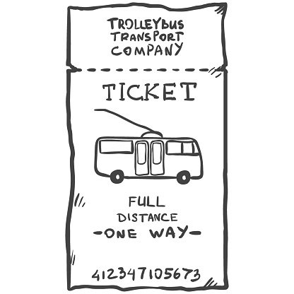 416x416 Vector Single Sketch Trolley Bus Ticket Premium Clipart - Ticket Sketch