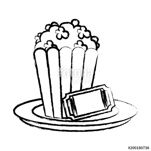 500x500 Sketch Of Cinema Ticket And Pop Corn Icon Over White Background - Ticket Sketch