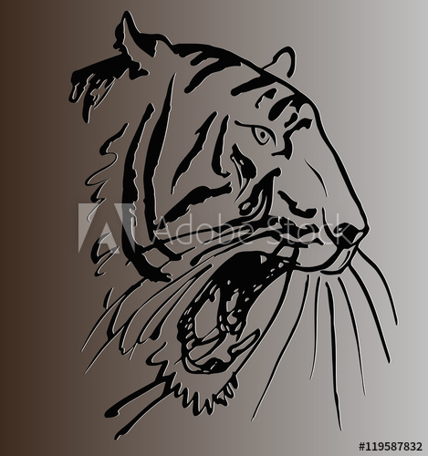 469x500 Sketch Of A Tattoo Tiger Head With Open Mouth Against Gray - Tiger Head Sketch