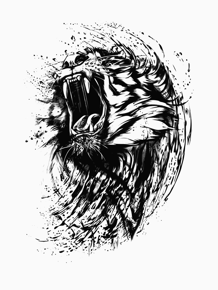 750x1000 Wild Angry Tiger Sketch Drawing Unisex T Shirt By Printpress - Tiger Images Sketch