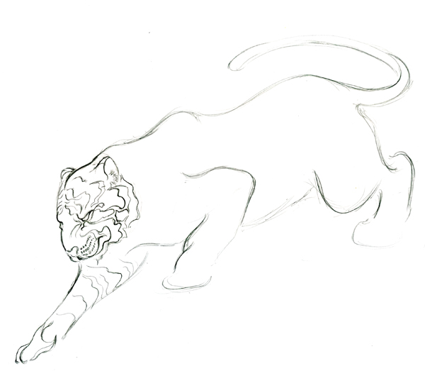 600x523 How To Draw A Tattoo Style Tiger With Colored Pencils - Tiger Sketch Step By Step