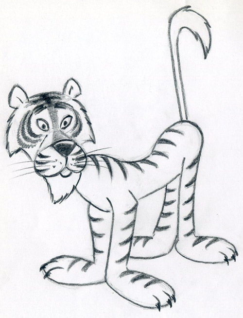 500x654 How To Draw Cartoon Tiger In Few Easy Steps. - Tiger Sketch Step By Step