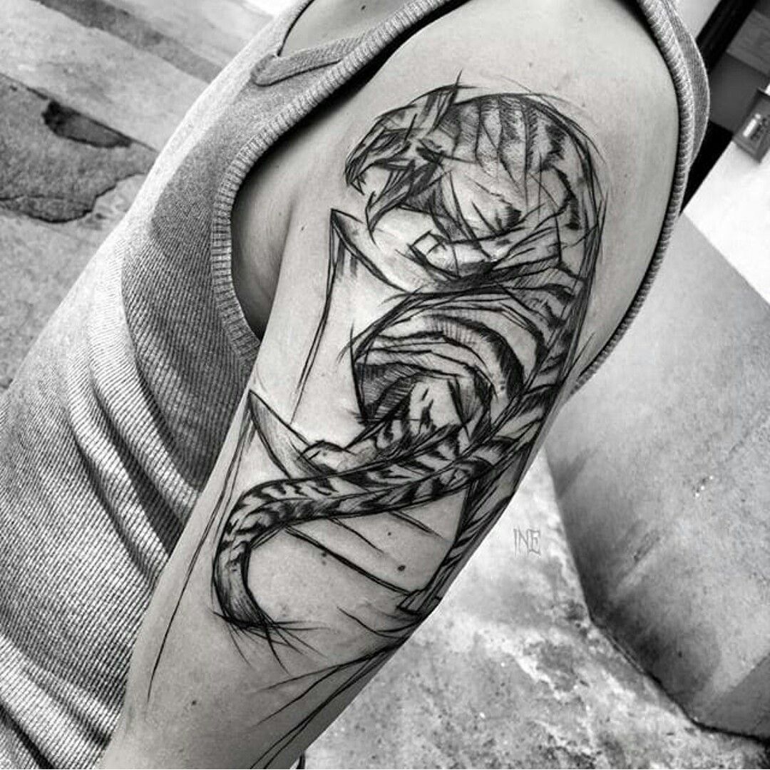 1080x1080 Tiger Sketch Style Tattoo Half Sleeve Tiger Tattoo - Tiger Sketch Tattoo