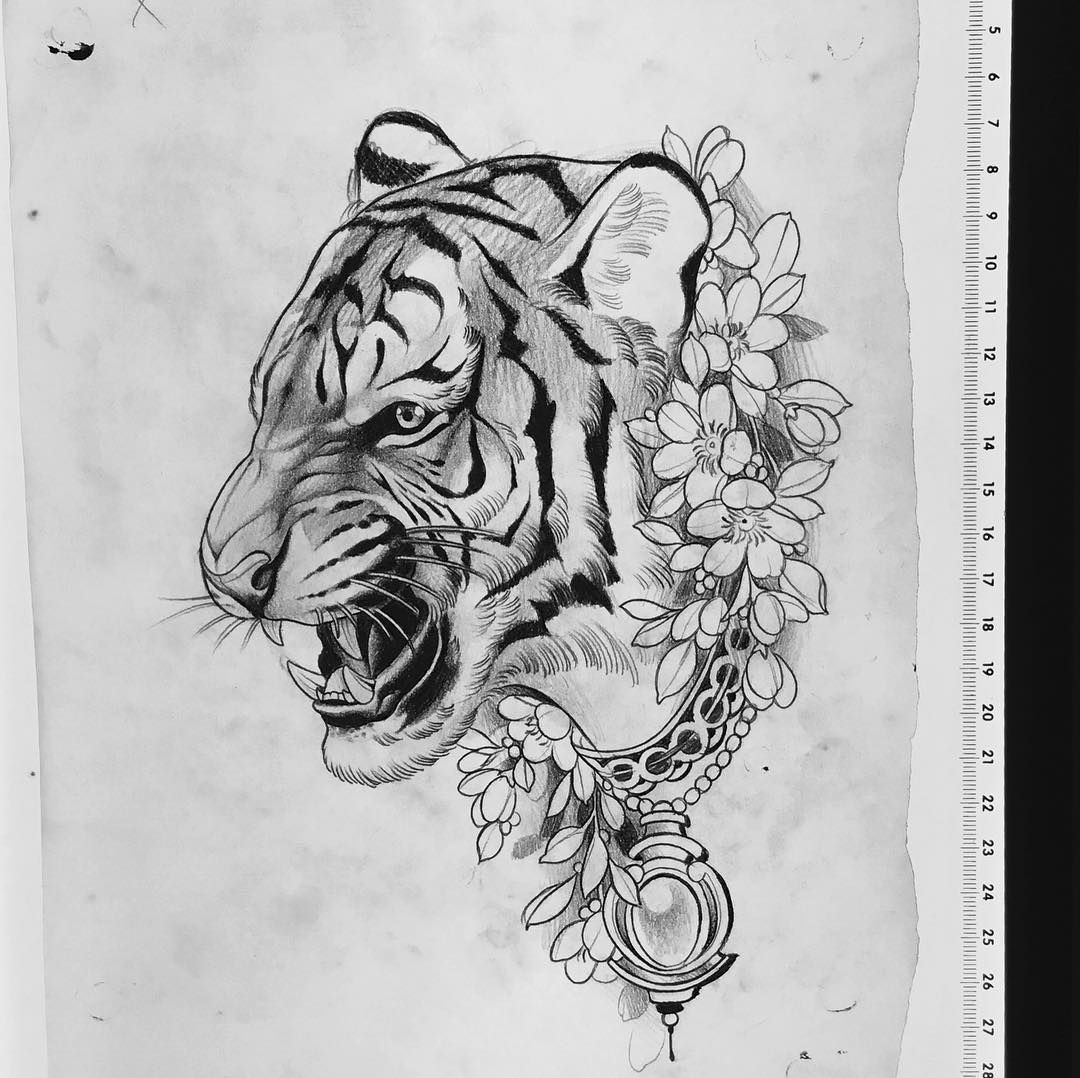 1080x1078 Art Tattoos, Tattoo - Tiger Sketch Tattoo