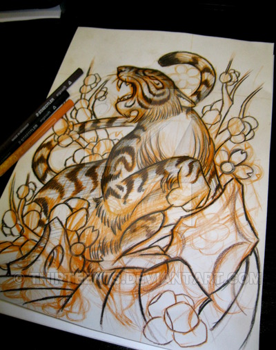 400x507 Tiger Tattoo Sketch By Thirteen7s - Tiger Tattoo Sketch