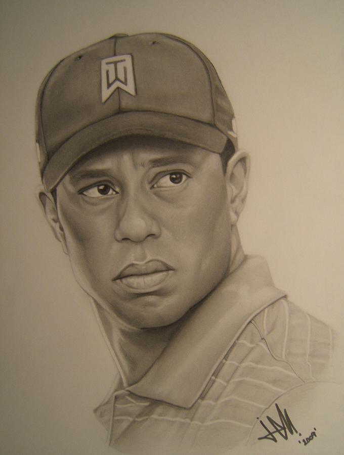 680x900 Tiger Woods Drawing By Jenny Oz - Tiger Woods Sketch