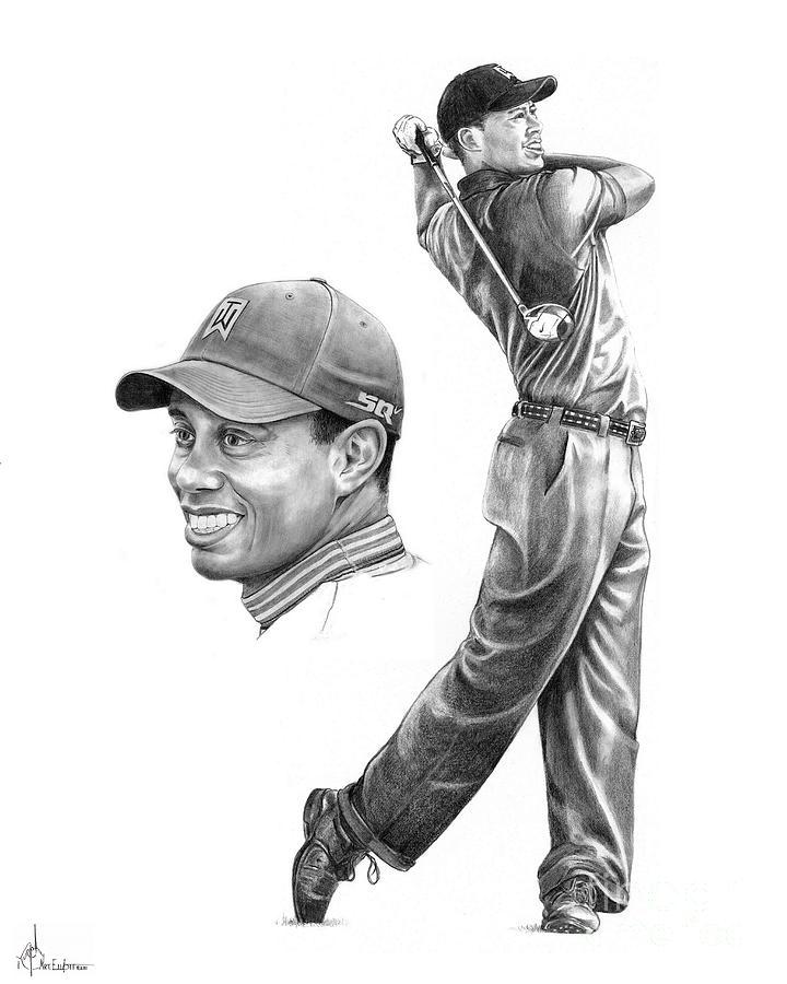 720x900 Tiger Woods Drawing By Murphy Elliott - Tiger Woods Sketch