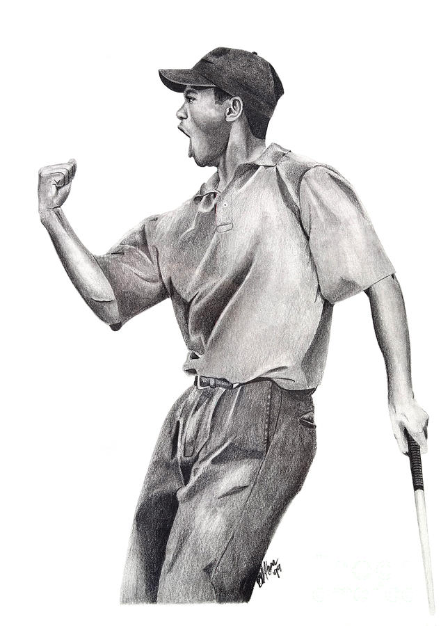 634x900 Tiger Woods Iconic Drawing By Devin Millington - Tiger Woods Sketch