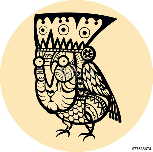 500x497 Ethnic Bird With Woman Face Totem Hand Drawn Sketch. Tiki Mask - Tiki Mask Sketch