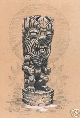 272x400 Tiki Art Print, And Original Drawing By Brad Parker - Tiki Sketch