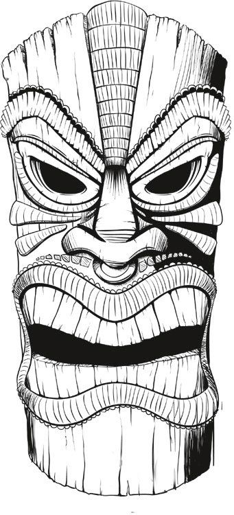 341x750 Tiki Mask Line Art. Coloring Book, Coloring Page. Reference - Tiki Sketch
