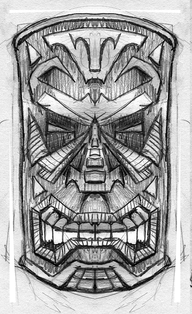 735x1200 Green Tiki Sketch By Rawjawbone - Tiki Sketch