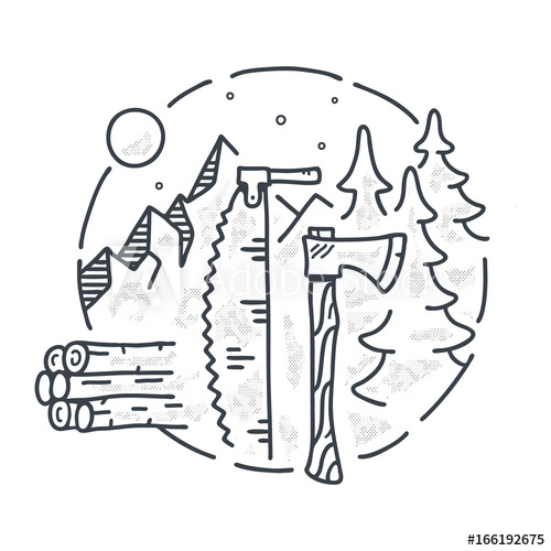 500x500 Hand Drawn Vintage Axe And Saw. Lumberjack. Forest. Wood. Timber - Timber Sketch
