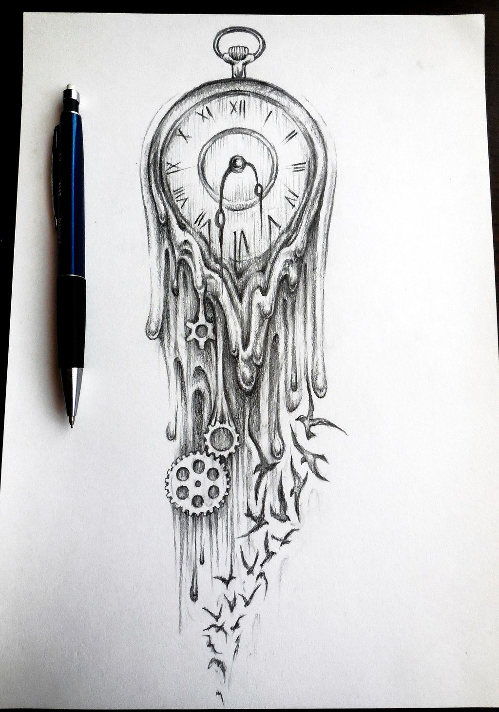 1024x1461 Time Flies By On @ Art - Time Clock Sketch