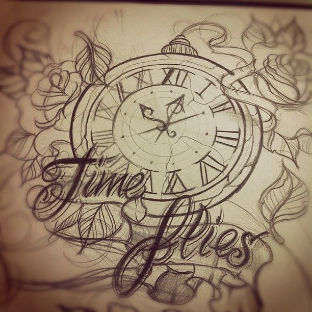 612x612 Time Flies Tattoo Design Sketch 11 17 01 11 17 01flies - Time Clock Sketch