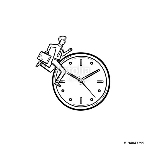 500x500 Vector Hand Drawn Clock With Running Man Outline Doodle Icon - Time Clock Sketch