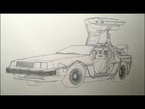 480x360 Dmc Delorean Time Machine Drawing. - Time Machine Sketch