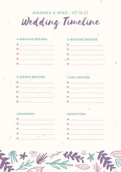 388x550 Pink Violet Floral Sketch Wedding Timeline Planner - Timeline Sketch