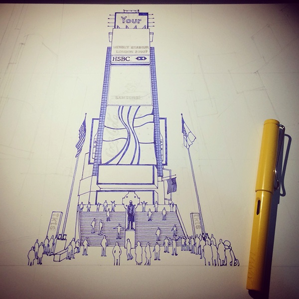 600x600 Pen Sketch Of Times Square Nyc. On Behance - Times Square Sketch