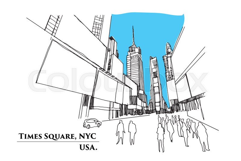 800x533 Times Square, New York. Street In Perspective, Vector Illustration - Times Square Sketch