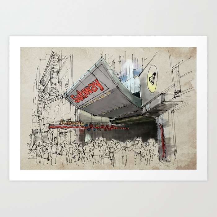 700x700 Times Square Sketch, Subway Sketch, New York Art Print By - Times Square Sketch
