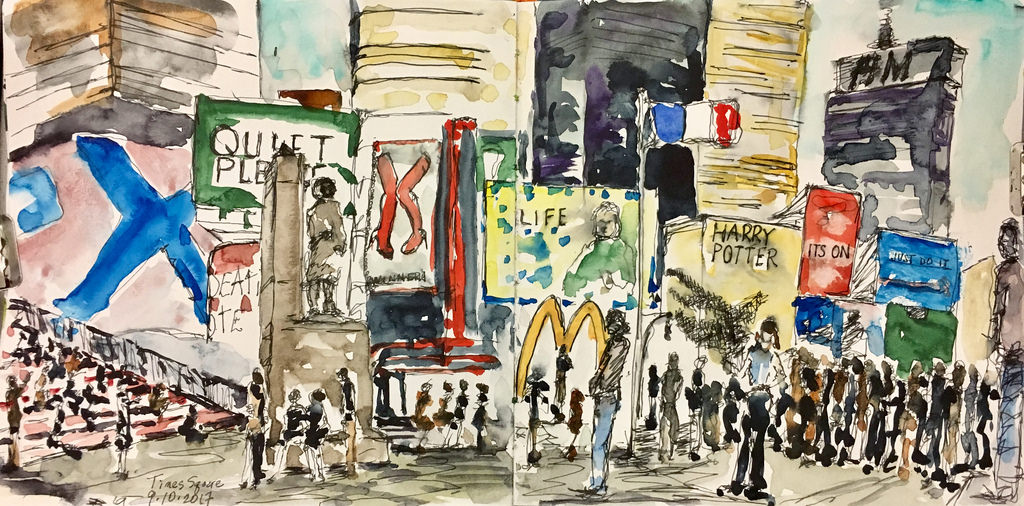 1024x506 Times Square Watercolor Sketch Thomsoningrid - Times Square Sketch