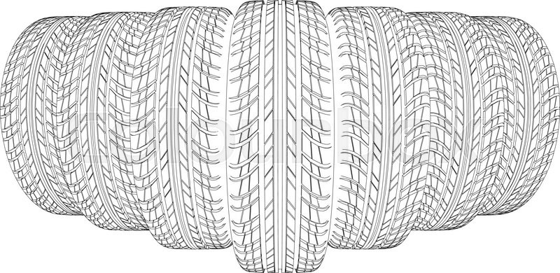 800x390 Sketch Of Seven Wire Frame Tires. Vector Illustration Rendering Of - Tire Sketch