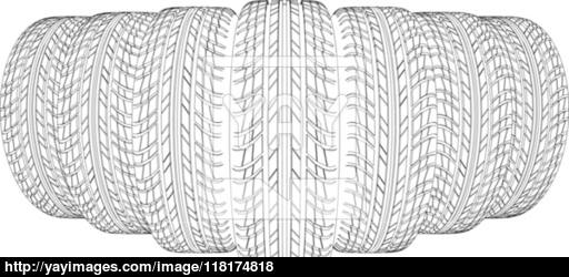 512x250 Sketch Of Seven Wire Frame Tires. Vector Illustration Vector - Tire Sketch