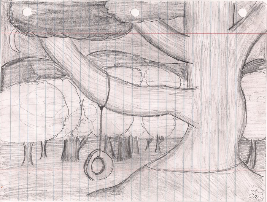 900x681 Shaded Tree With Tire Swing By Parisgirl126 - Tire Swing Sketch