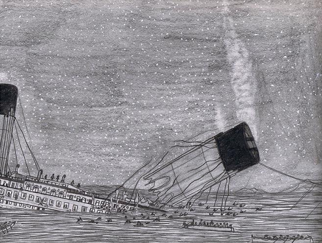 657x496 Titanic Sketch A Sketch Of The Ship As The Bow Goes Under - Titanic Sketch