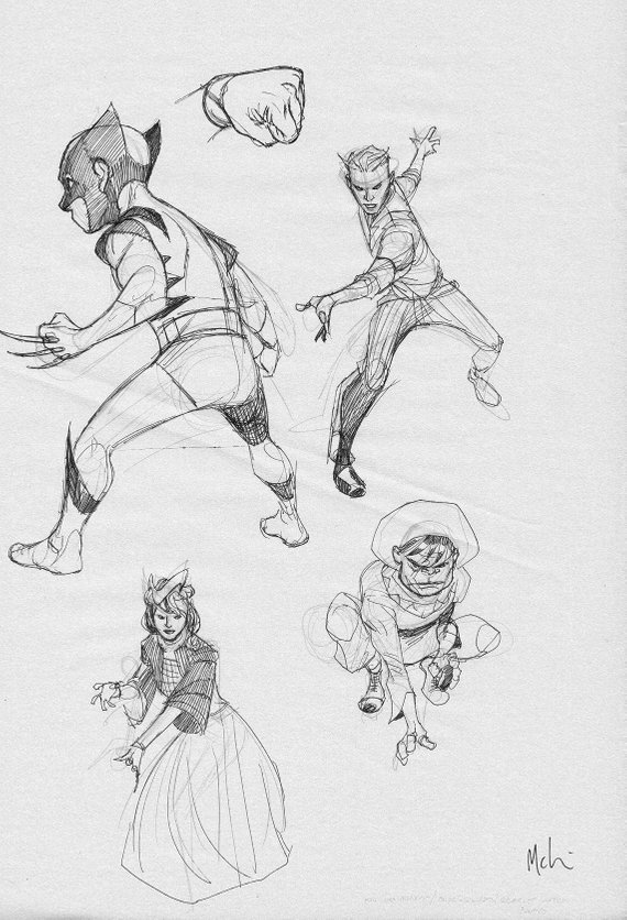 570x836 Kid Wolverine Quicksilver Scarlet Witch And Toad Sketch Etsy - Toad Sketch