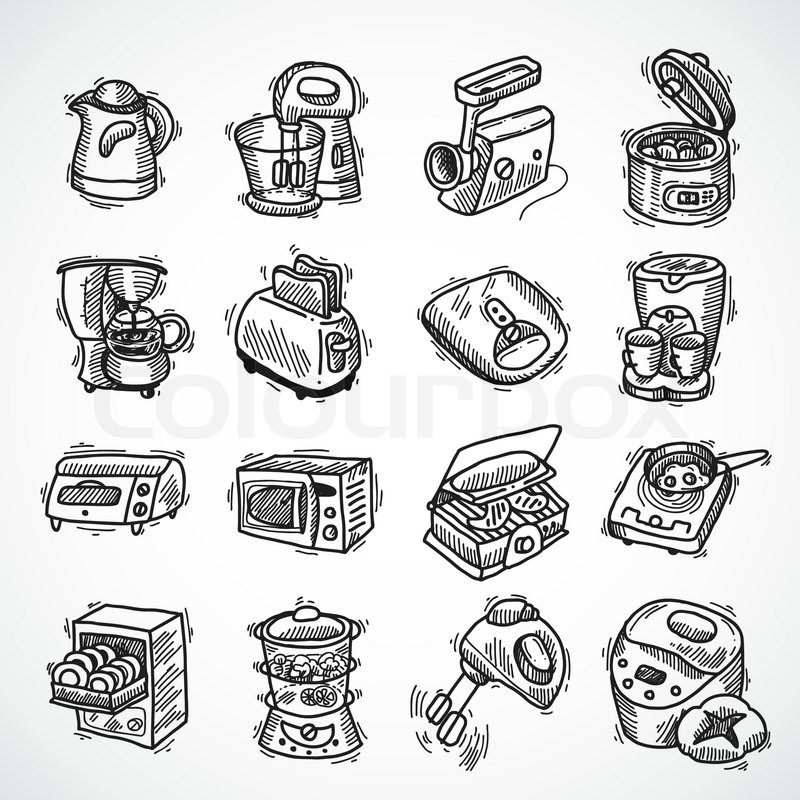 800x800 Kitchen Equipment And Appliances Sketch Decorative Icons Set With - Toaster Sketch