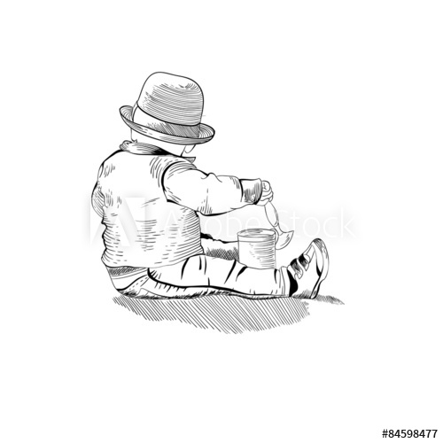 500x500 Sketch Of Baby Boy, Kid, Child, Toddler, Infant In Hat Sitting A - Toddler Sketch