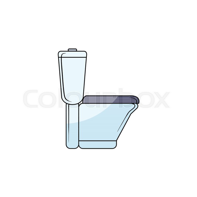 800x800 Vector Sketch Style Ceramic White Blue Colored Toilet Bowl Side - Toilet Bowl Sketch