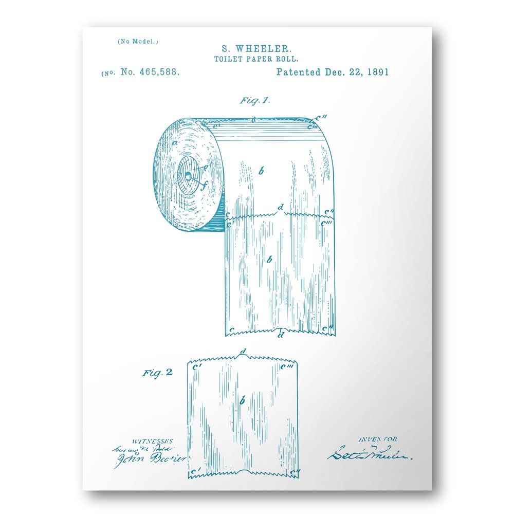 1000x1000 Toilet Paper Patent Poster Toilet Paper Patent Art Blueprint - Toilet Paper Roll Sketch