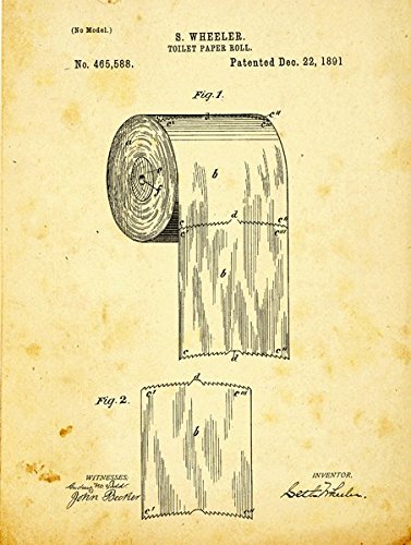 377x500 Toilet Paper Patent Drawing Metal Sign, Vintage, Bath - Toilet Paper Sketch