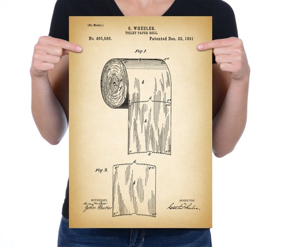 570x499 Vintage 1891 Toilet Paper Roll Patent Drawing Etsy - Toilet Paper Sketch