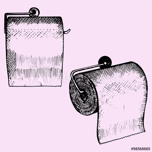 500x500 Toilet Paper On Holder, Set, Hand Drawn, Doodle Style, Sketch - Toilet Paper Sketch
