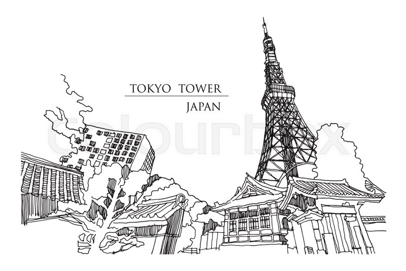 800x533 Tokyo Tower Perspective From Alley Beside Of Temple, Vector - Tokyo Tower Sketch