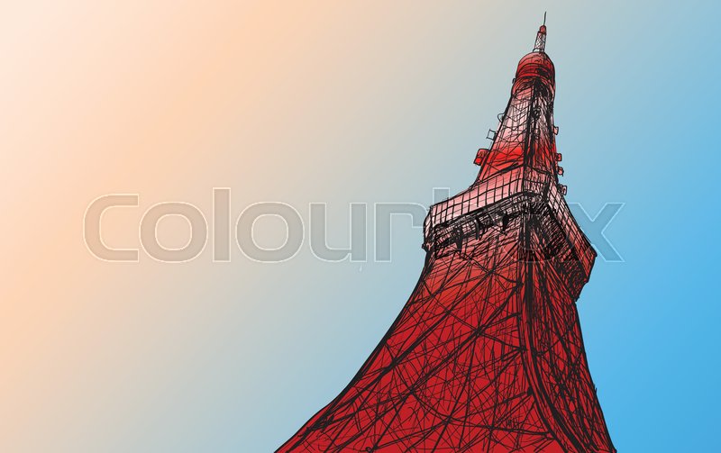 800x503 Voctor Sketch Of Tokyo Tower In Japan, Free Hand Draw Illustration - Tokyo Tower Sketch