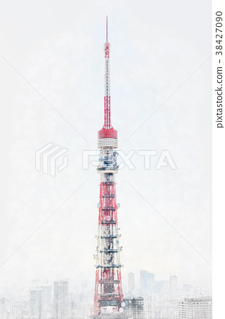 318x450 Tokyo Tower With Watercolor, Sketch Effect - Tokyo Tower Sketch